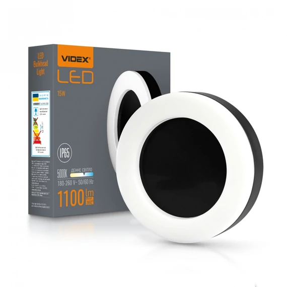Videx Art 15 W-os  átm.190 mm kerek natúr fehér  fekete mennyezeti lámpa IP65-ös védettségű