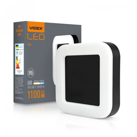 Videx Art 15 W-os 190x190 mm négyzet alakú natúr fehér  fekete mennyezeti lámpa IP65-ös védettségű