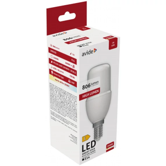 Avide LED Bright Stick izzó T37 7W E14 WW 3000K