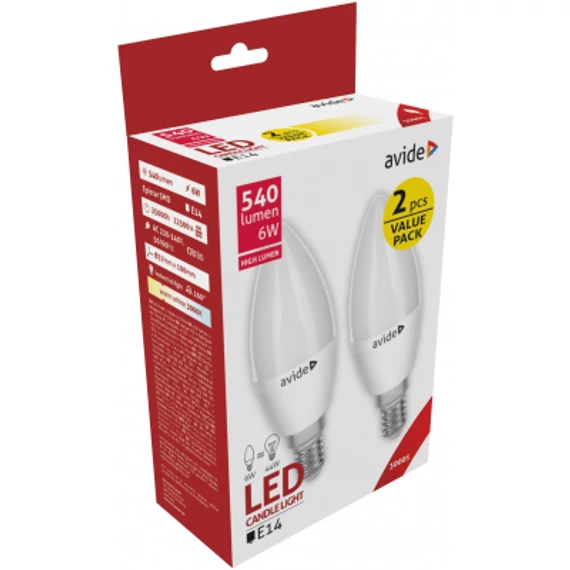 Avide LED Candle Twin Pack 6W E14 WW 3000K