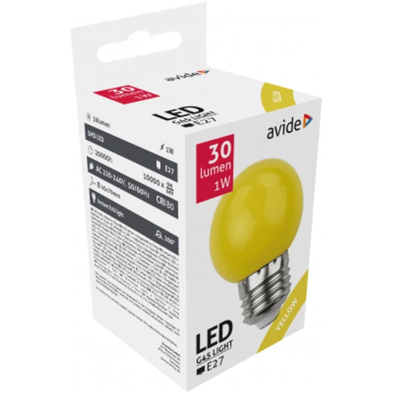 Avide Dekor LED fényforrás G45 1W E27 Sárga