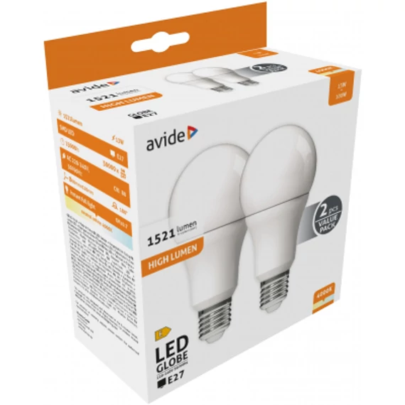 Avide LED Globe Twin Pack A60 13W E27 NW 4000K