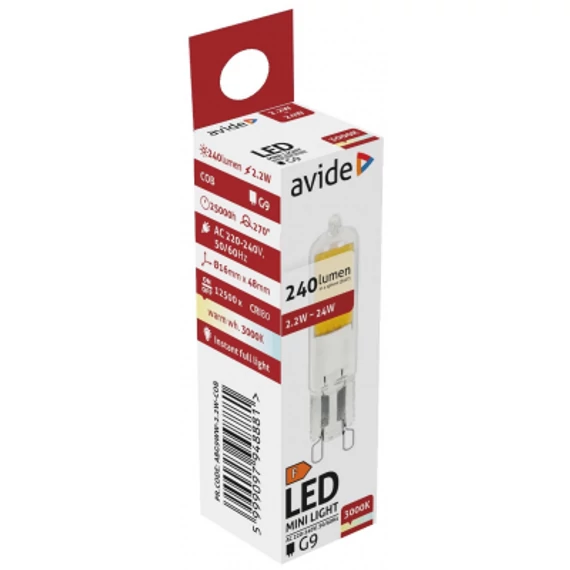 Avide LED 2.2W G9 COB WW 3000K