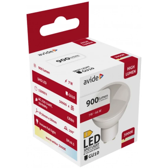 Avide LED Spot Alu+plastic 7W GU10 WW 3000K 900lm