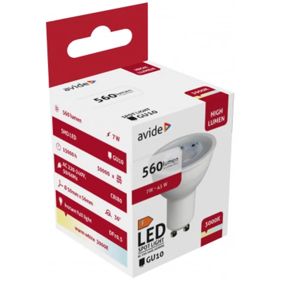 Avide LED Spot Alu+Plastic 7W GU10 36° WW 3000K