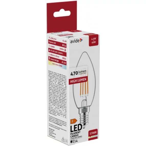 Avide LED Filament Candle 4.5W E14 WW 2700K