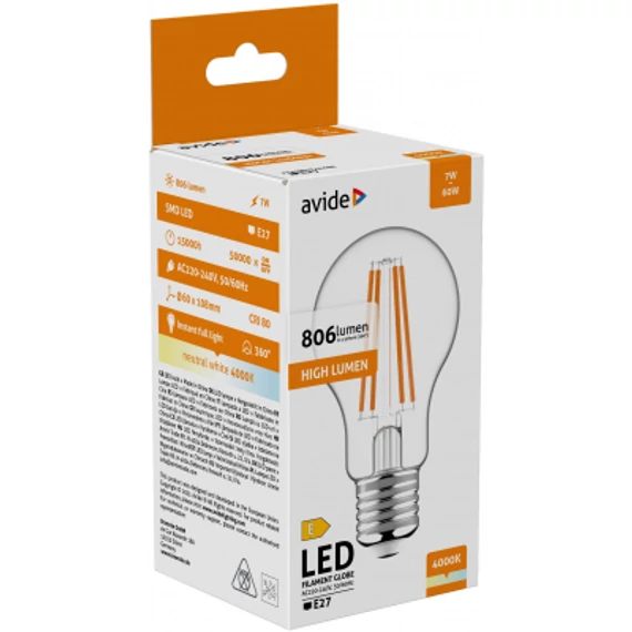 Avide LED Filament Globe 7W E27 NW 4000K