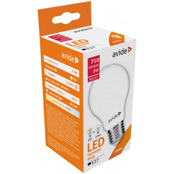 Avide LED Opál Filament Globe 8W E27 NW 4000K