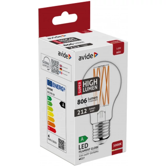 Avide LED Filament Globe 3.8W E27 WW 3000K Super High Lumen