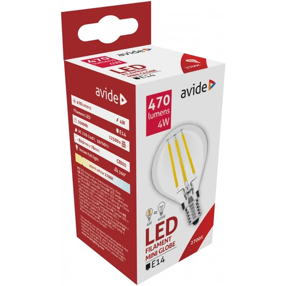 Avide LED Filament Mini Globe 4W E14 WW 2700K