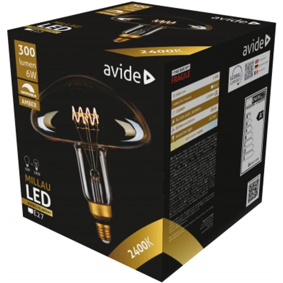 Avide LED Jumbo Filament Millau 200x210mm Amber 6W E27 2400K Fényerőszabályzós