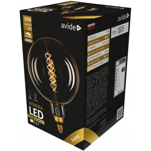 Avide LED Jumbo Filament Nowra 200x300mm Amber 8W E27 2400K Fényerőszabályzós