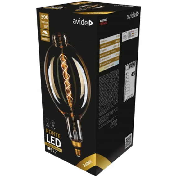 Avide LED Jumbo Filament Ponte 180x385mm Amber 8W E27 2400K Fényerőszabályzós