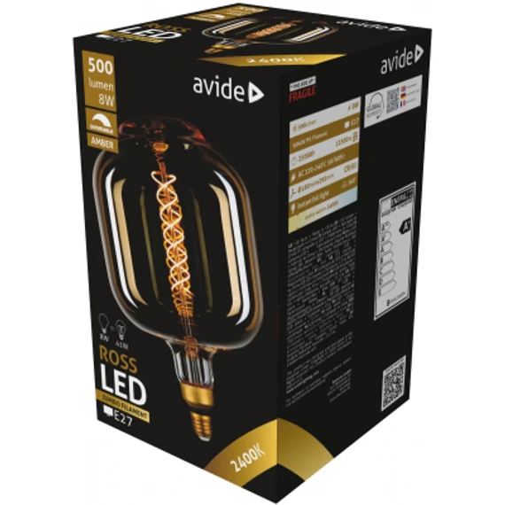 Avide LED Jumbo Filament Ross 180x295mm Amber 8W E27 2400K Fényerőszabályzós