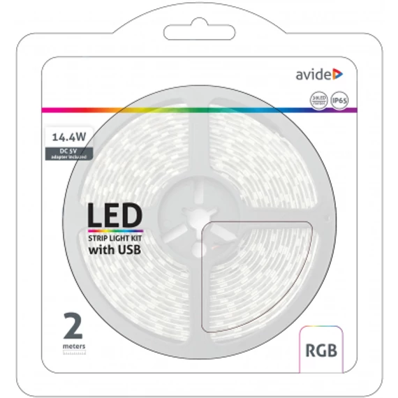 Avide LED Szalag Bliszter 5V 7.2W SMD5050 30LED RGB IP65 2m