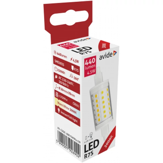 Avide LED 4.5W R7S 20x78mm WW 3000K