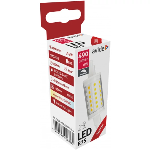 Avide LED 6W R7S 23x78mm WW 3000K Fényerőszabályzós