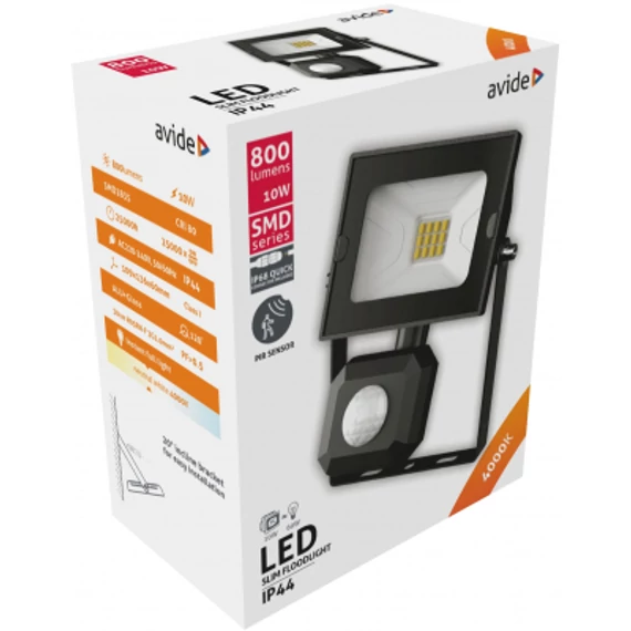 Avide LED Reflektor Slim SMD 10W NW 4000K Mozg.érz. PIR Gyorscsat.