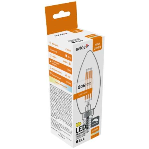 Avide LED Filament Candle 5.9W E14 NW 4000K Fényerőszabályozható