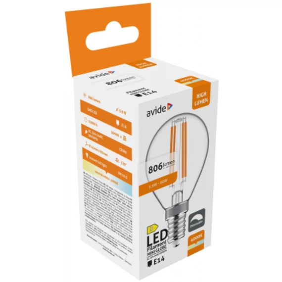 Avide LED Filament Mini Globe 5.9W E14 NW 4000K Fényerőszabályozható