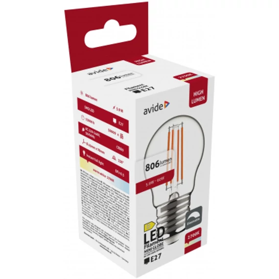 Avide LED Filament Mini Globe 5.9W E27 WW 2700K Fényerőszabályozható