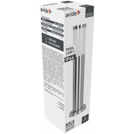 Avide kültéri álló lámpa Boca 1xE27 450mm IP44 Szatén Nikkel