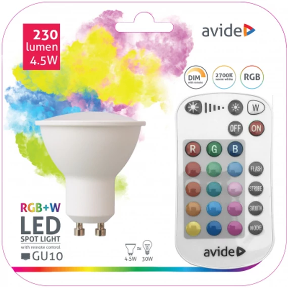 Avide Smart LED GU10 4.5W RGB+W 2700K IR Távirányítóval