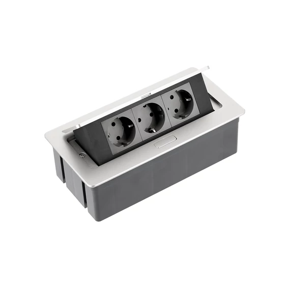 Asztalba süllyeszthető irodai elosztó, IP20, 2x (2P+F), 2xUSB (2,1A 5V), ezüst, SCHUKO, kábellel