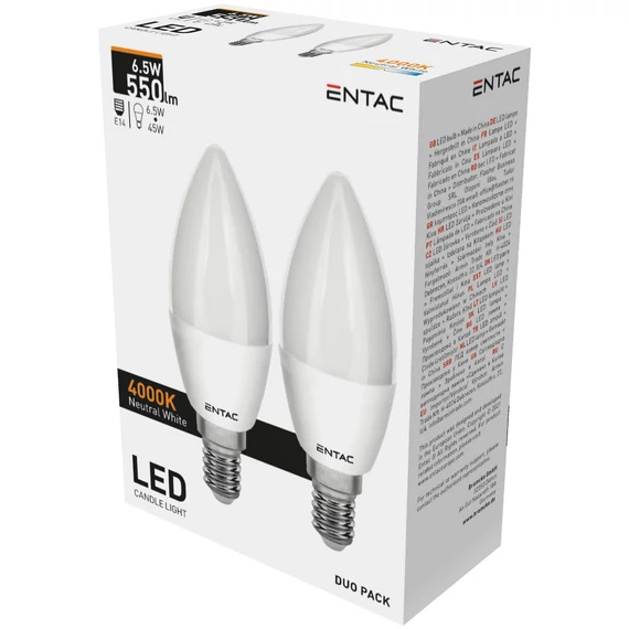 Entac LED Candle E14 6,5W NW 4000K Duo Pack