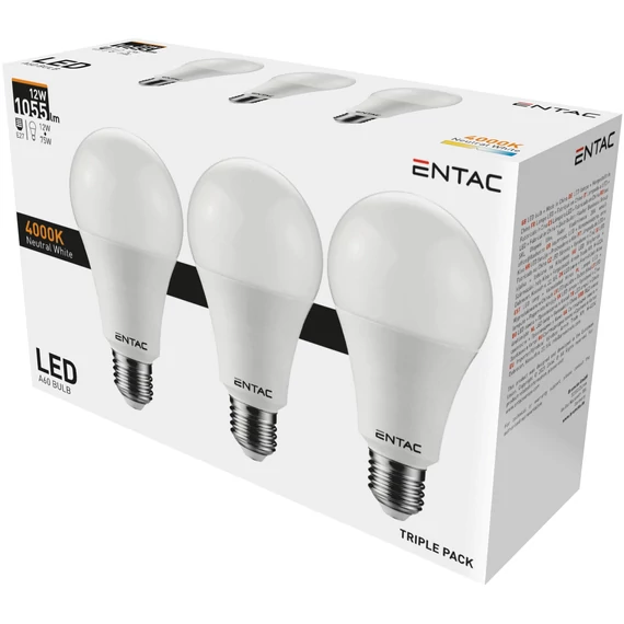 Entac LED Globe E27 12W NW 4000K 3-Pack