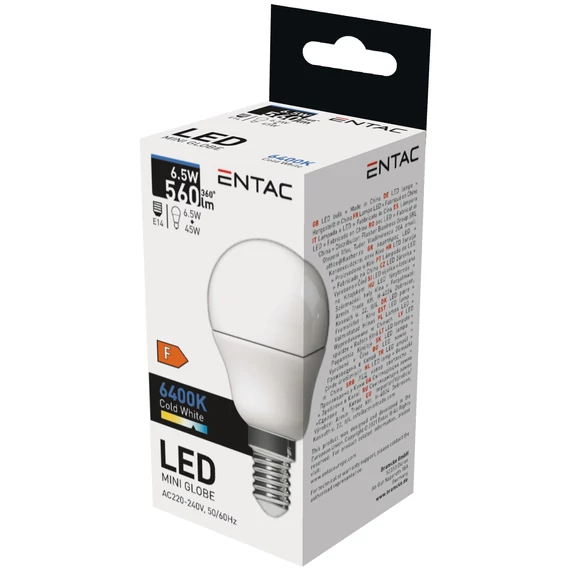 Entac LED Mini Globe E14 6,5W CW 6400K