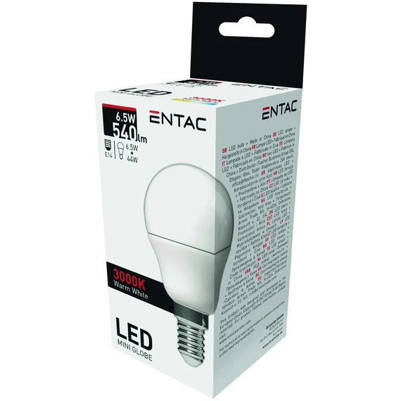 Entac LED Mini Globe E14 6,5W WW 3000K