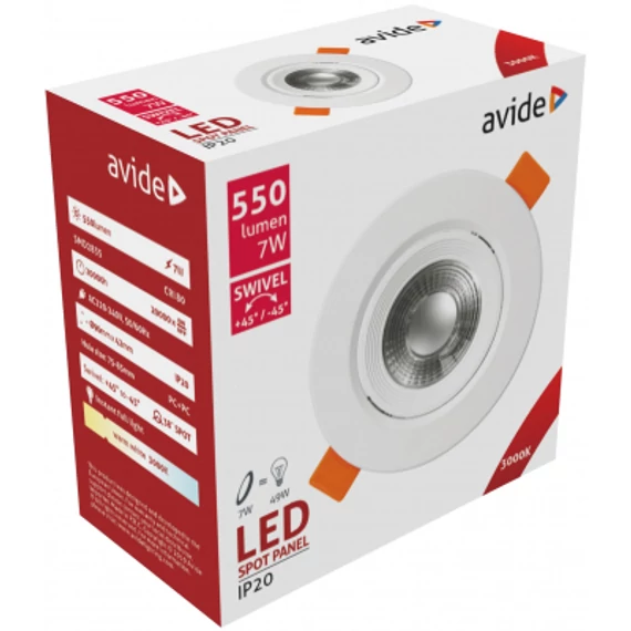 Avide LED Beépíthető Spot 38° Négyzetes 7W WW 3000K