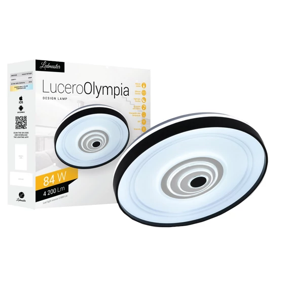 Lucero Olympia 84 W-os  50 cm átmérőjű fehér LED távirányí­tós és mobil applikációval vezérelhető mennyezeti lámpa