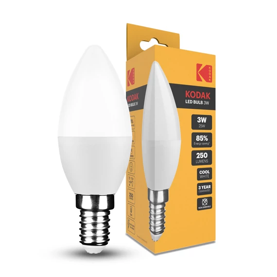 KODAK Max LED Izzó Gyertya (Candle) C37 3W E14 270° 4000K (250 lumen)