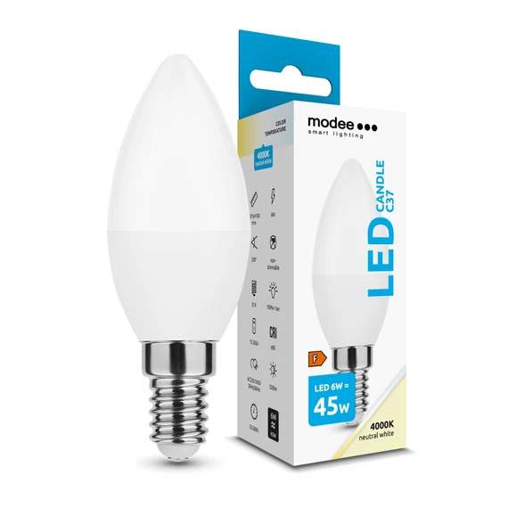 Modee Lighting LED Izzó Gyertya (Candle) 6W E14 200° 4000K (550 lumen) ERP