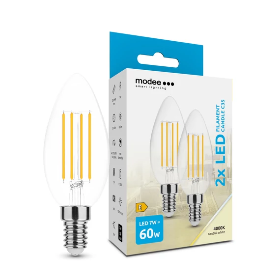 Modee LED Izzó Filament Gyertya C35 7W E14 360° 4000K (806 lumen) ERP B2