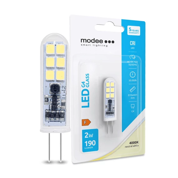 Modee Lighting LED Izzó G4 Üveg AC-DC 12V 2W 4000K (190 lumen) ERP B1