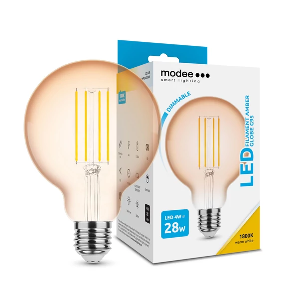 Modee LED Filament Amber Globe G95 4W E27 320° 1800K (300 lumen) dimm.