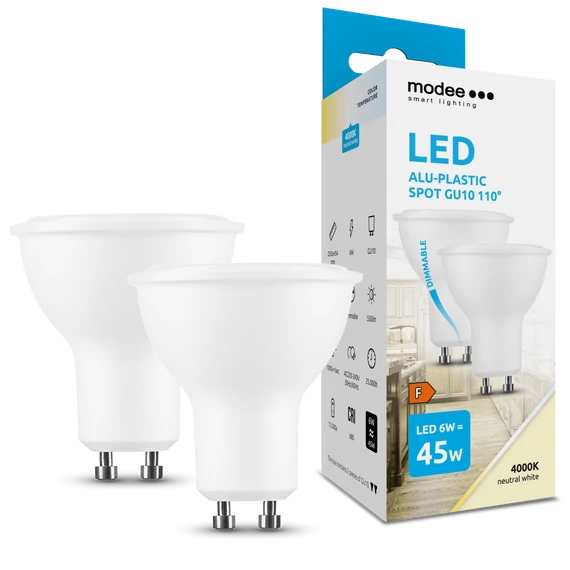 Modee LED Izzó Spot Alu-Plastic 6W GU10 110° 4000K (550 lumen) dimm. ERP B2