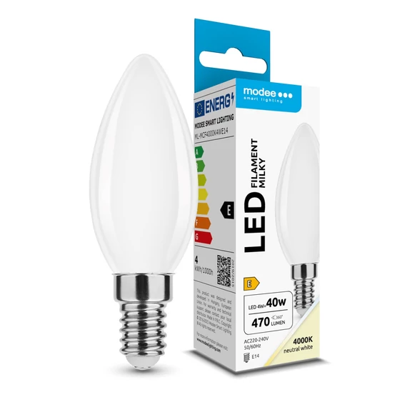 Modee LED Izzó Filament Milky Gyertya C35 4W E14 360° 4000K (470 lumen) ERP