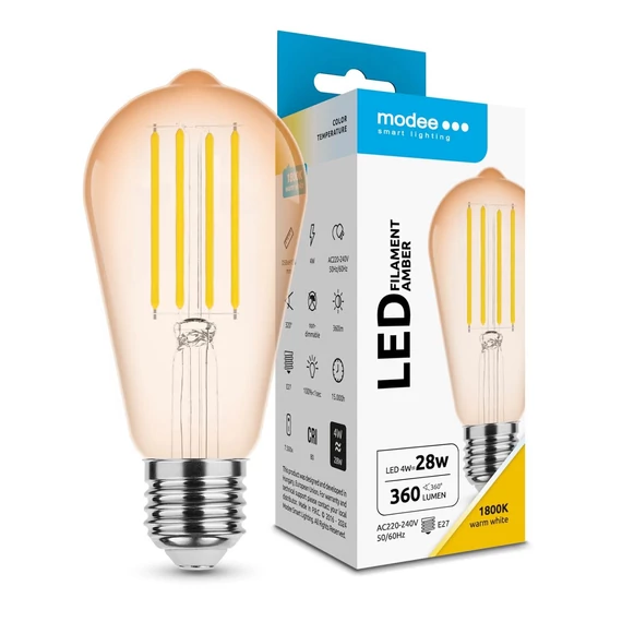 Modee Lighting LED Filament Amber ST58 4W E27 320° 1800K (360 lumen)