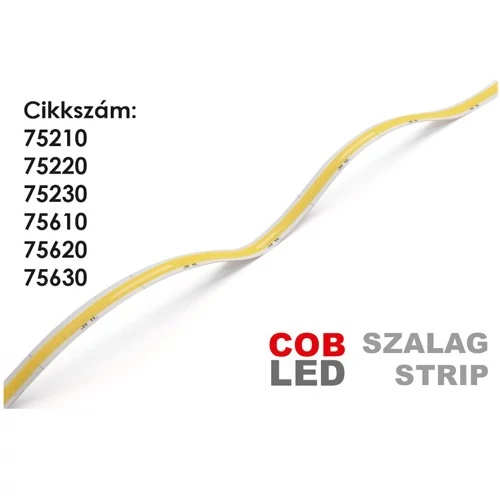 LED Szalag beltéri 24V, 8 Watt, 8 mm COB/320 LED, ~760 Lumen, 6000-6500K (hideg fehér)