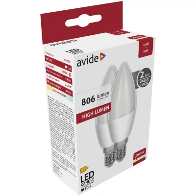 Avide LED Candle Twin Pack 6.5W E14 WW 3000K