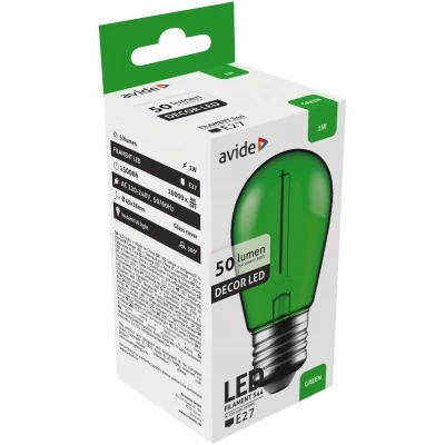 Avide Dekor LED Filament fényforrás 1W E27 Zöld