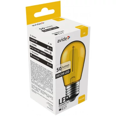 Avide Dekor LED Filament fényforrás 1W E27 Sárga