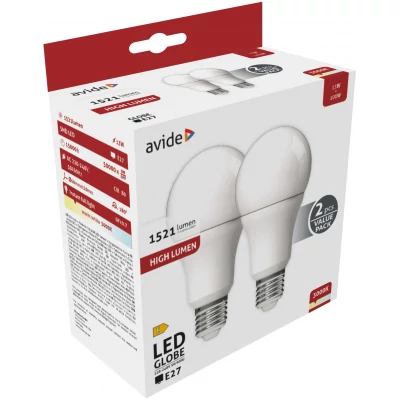 Avide LED Globe Twin Pack A60 13W E27 WW 3000K