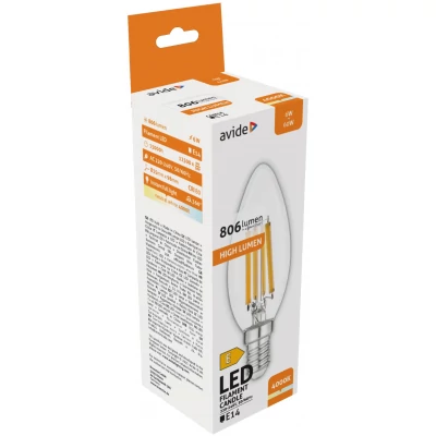 Avide LED Filament Candle 6W E14 NW 4000K High Lumen