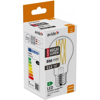 Avide LED Filament Globe 3.8W E27 NW 4000K Super High Lumen