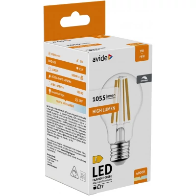 Avide LED Filament Globe 9W Fényerőszabályzós E27 NW 4000K